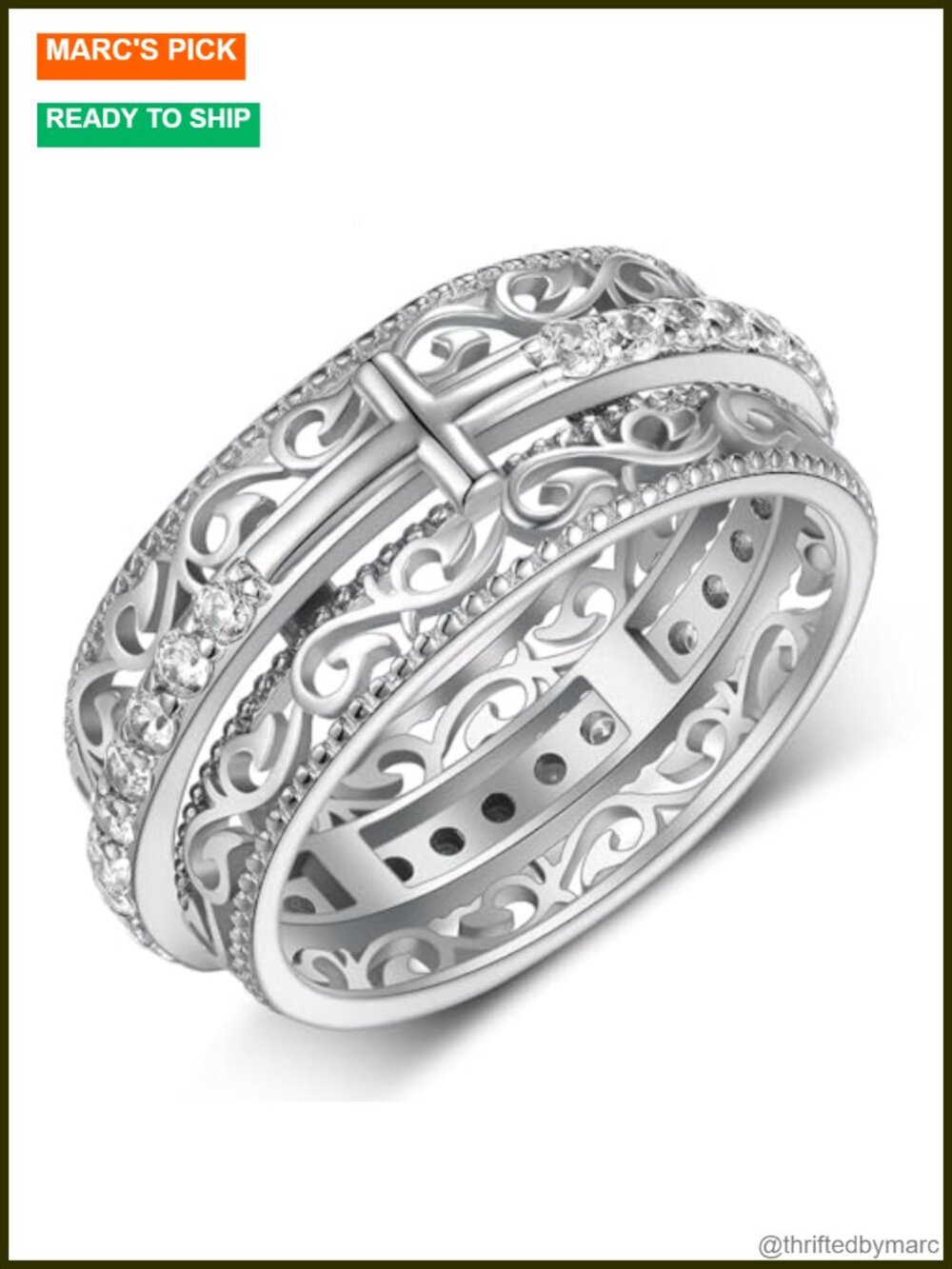 925 Sterling Silver Cross Spinner Ring Anxiety Fidget Faith Gift